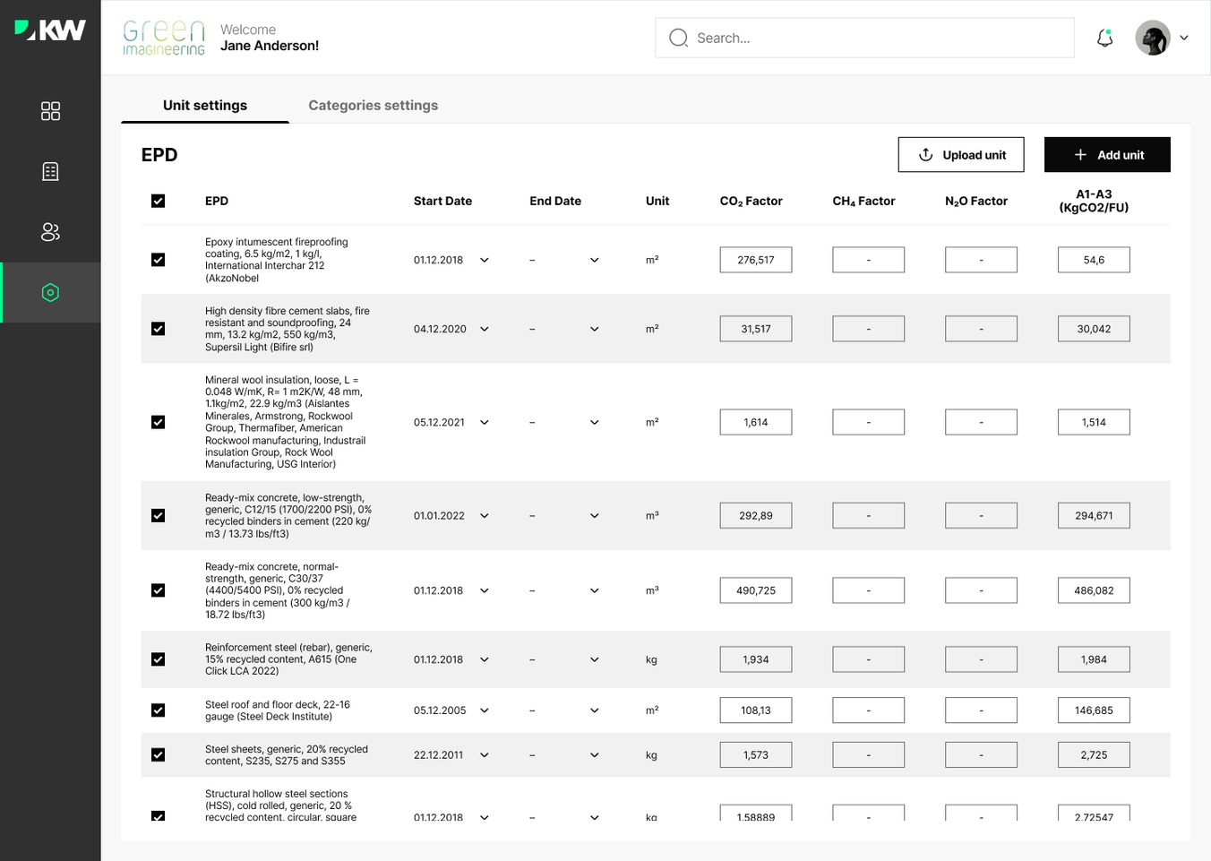 carbon management software settings
