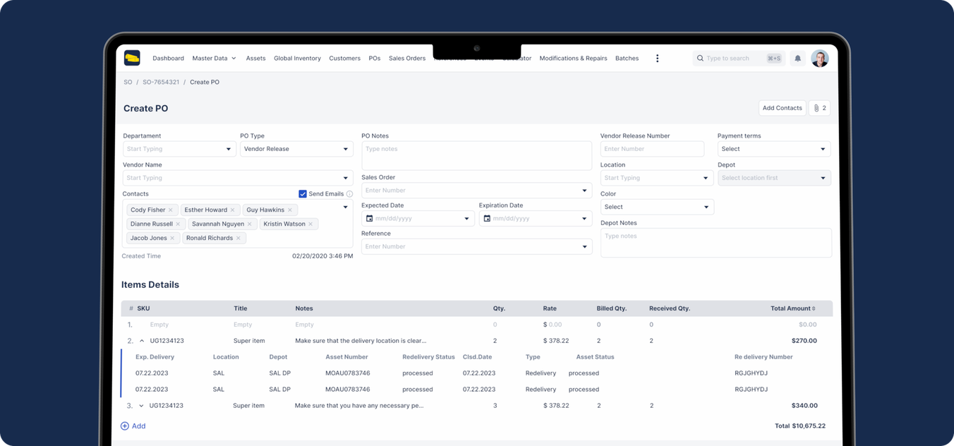 financial tracking in a production management system