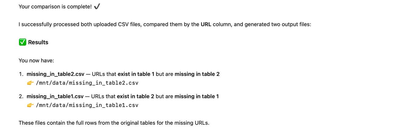 Chatgpt output for Excel table analysis