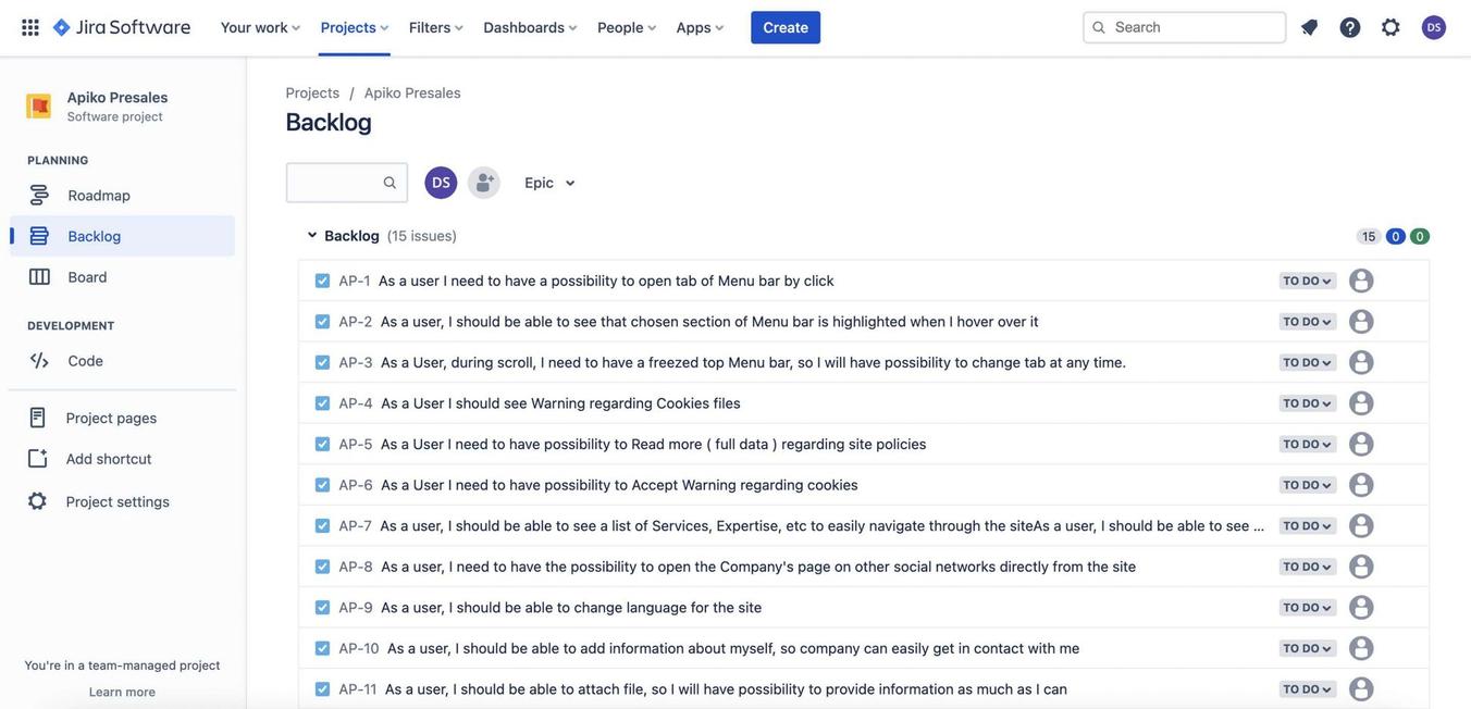 project backlog example
