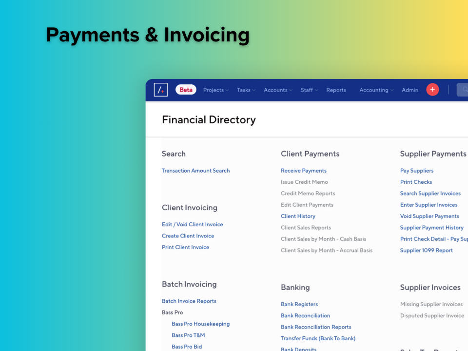 Field Services management app - financial directory