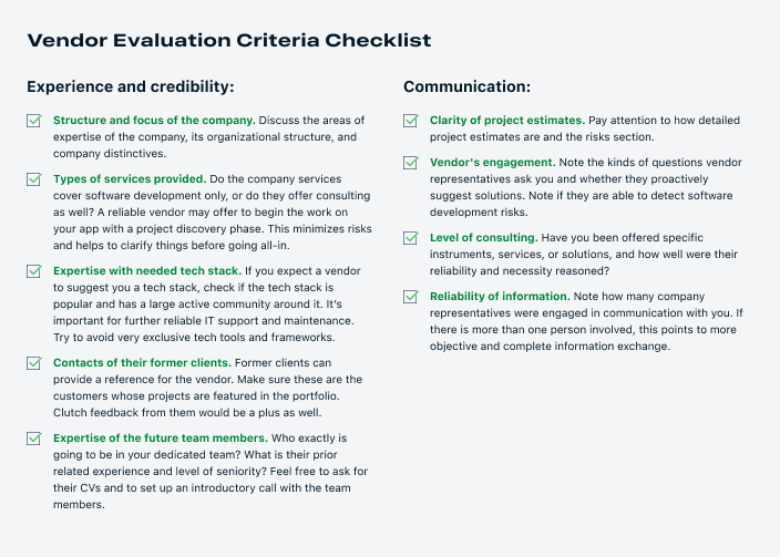 Vendor Evaluation Criteria Checklist