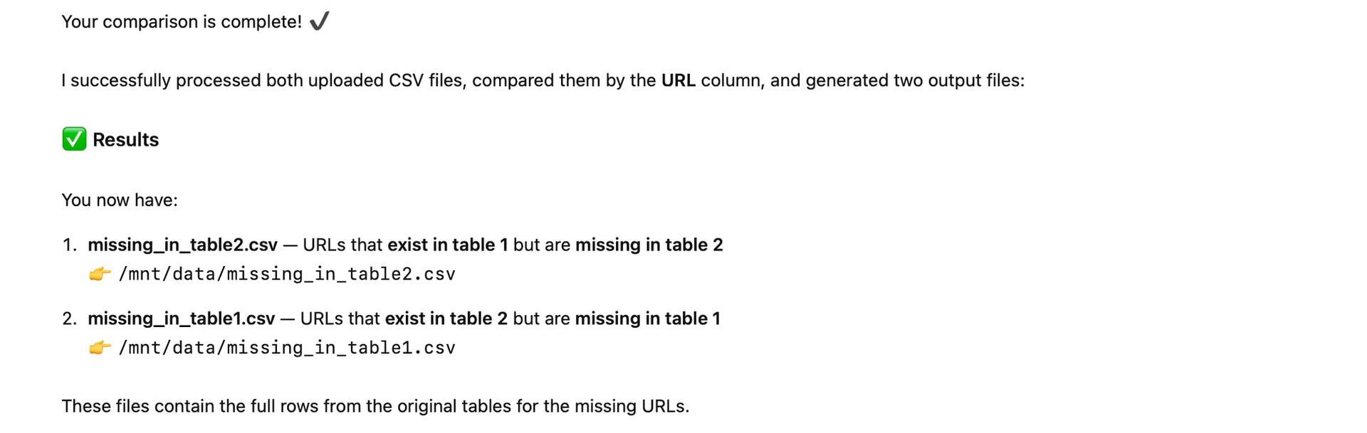 Chatgpt output for Excel table analysis