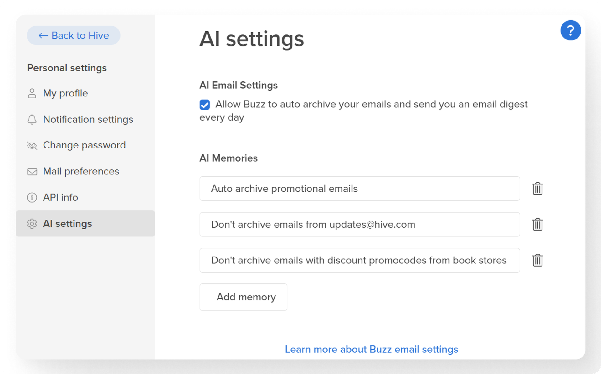 AI email assistant settings