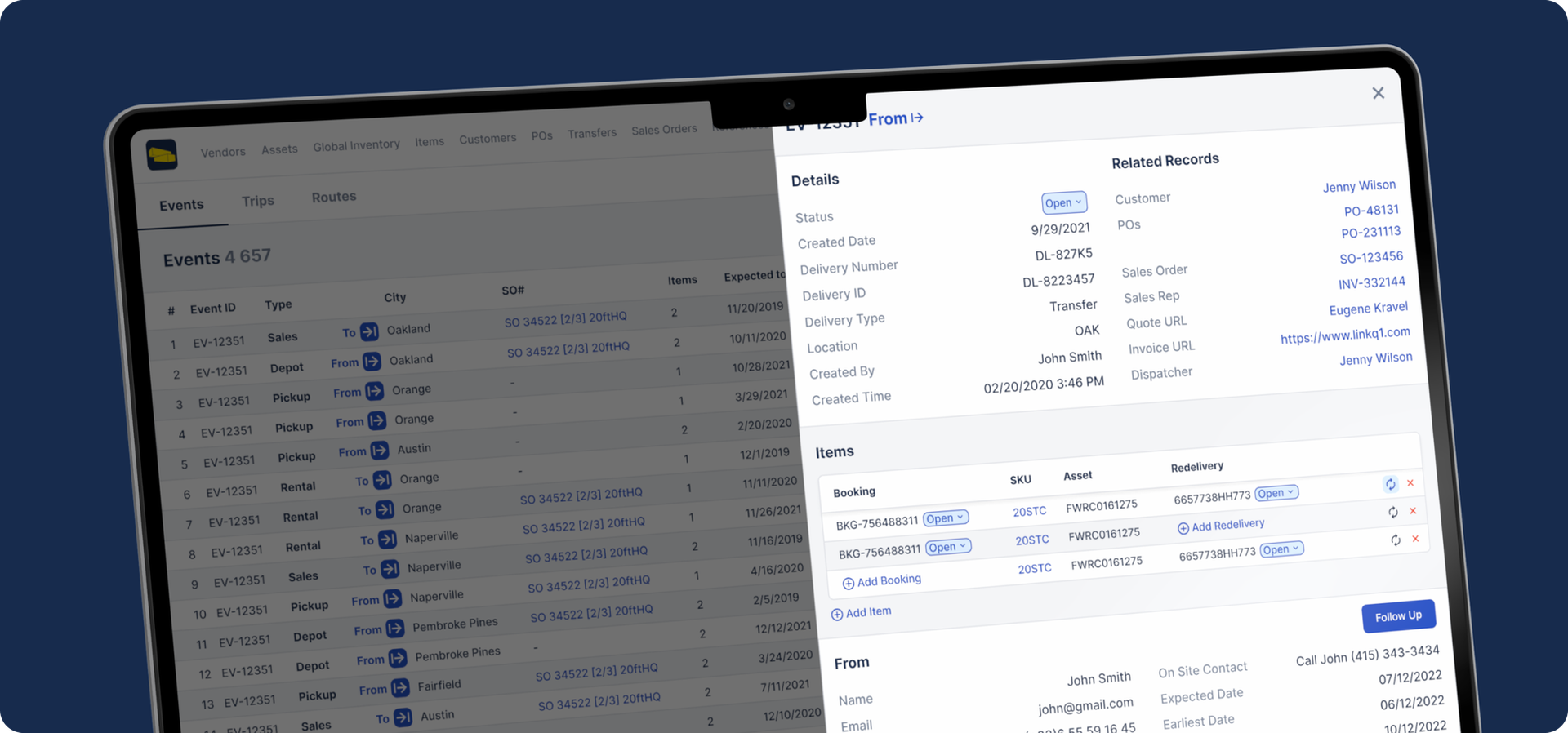 logistics management in a production management system