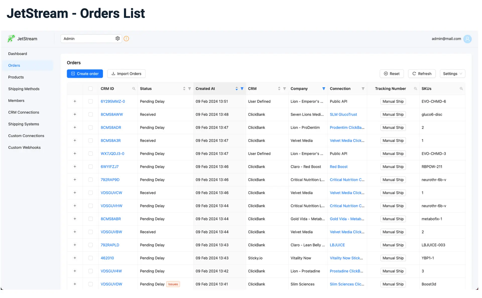 order fulfillment software dashboard