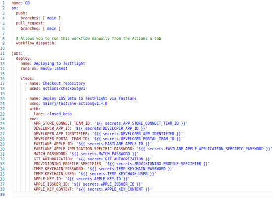 GitHub pipeline configuration